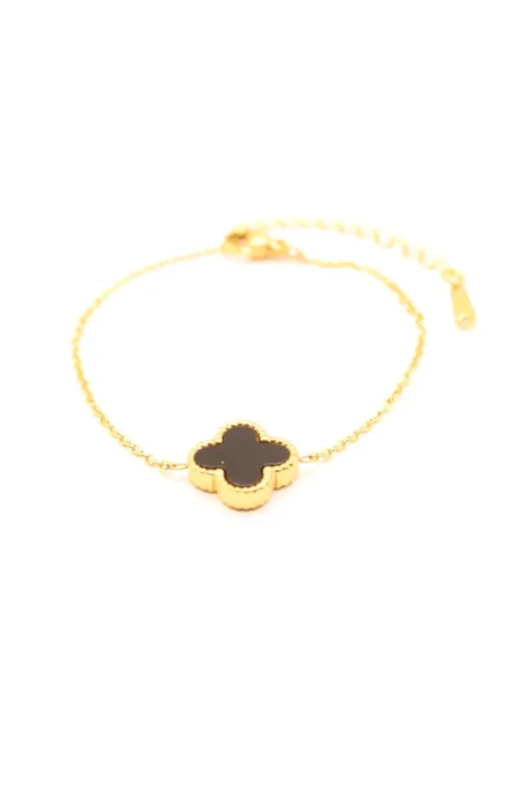 Armband klavertje zwart, Armband, Dames, stainless steel, goud met zwart klavertjes