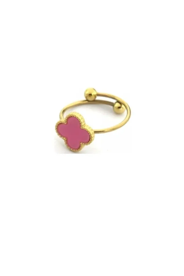 Ring klaver, Ring, dames, kinderen, stainless steel, goud, roze klaver