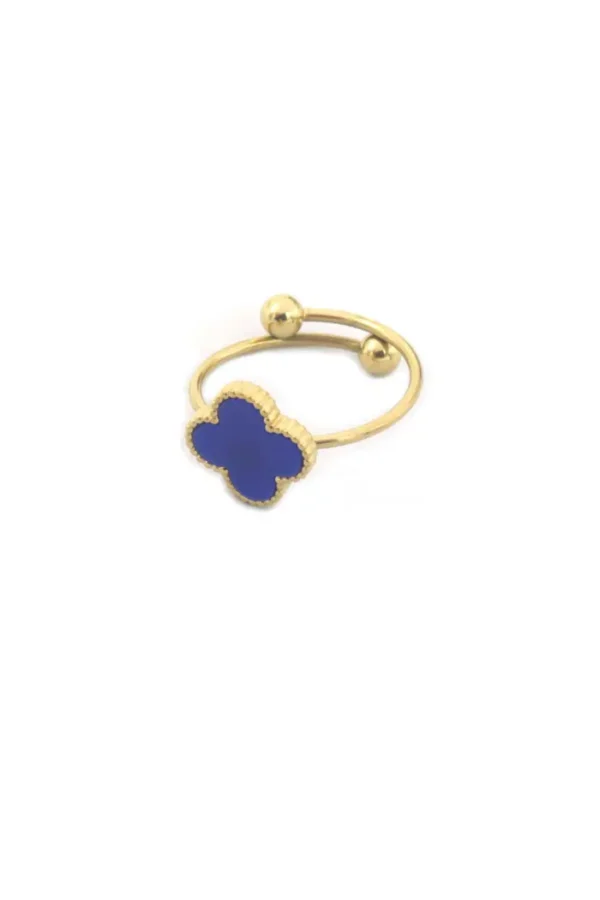 Ring klaver, Ring, dames, kinderen, stainless steel, goud, blauwe klaver