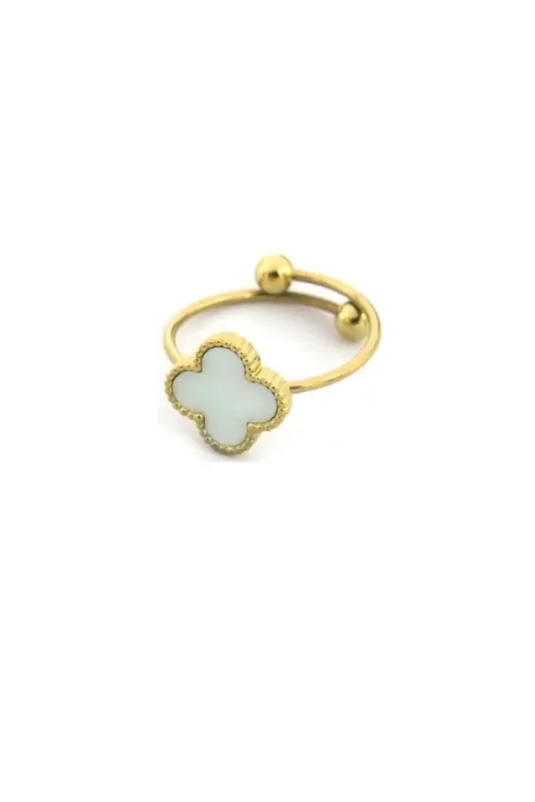 Ring klaver, Ring, dames, kinderen, stainless steel, goud, witte klaver
