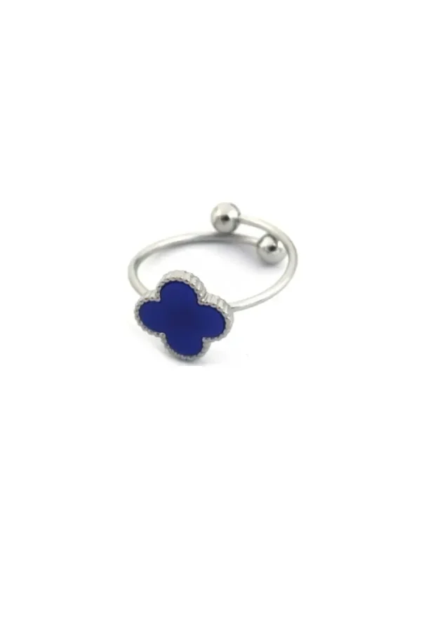Ring klaver, Ring, dames, kinderen, stainless steel, zilver, blauwe klaver