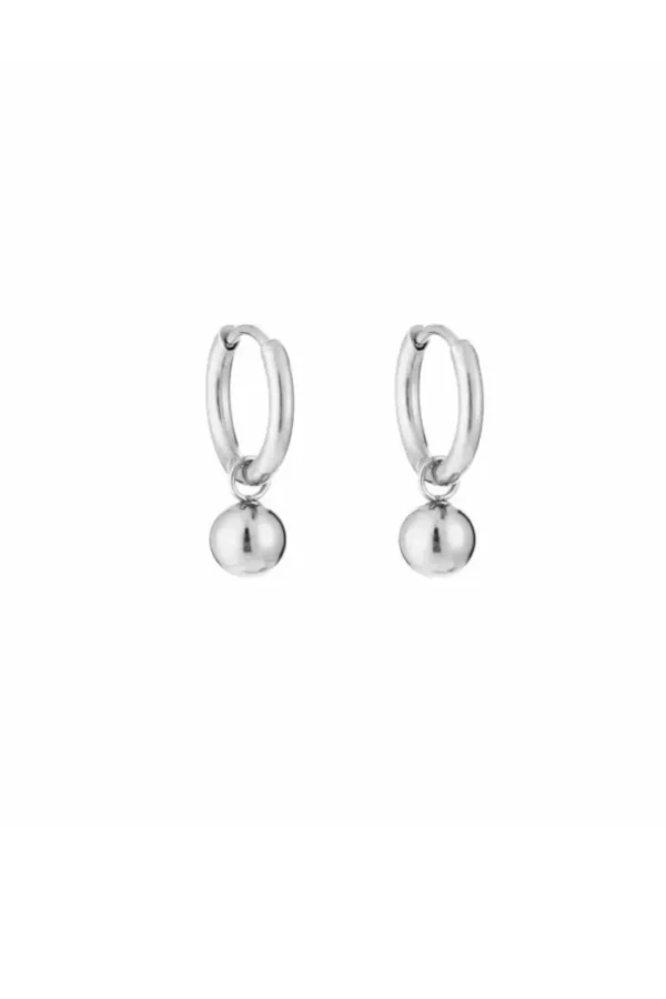 Oorbellen groot knopje, Oorbellen, dames, stainless steel, zilver