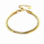 Dubbele armband, Armband, dames, stainless steel, strass steentjes, goud