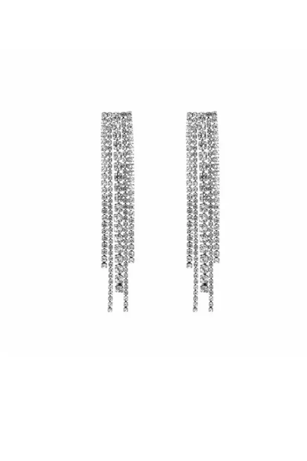 Oorbellen strass lang, Oorbellen, Dames, Stainless steel, strass steentjes, zilver