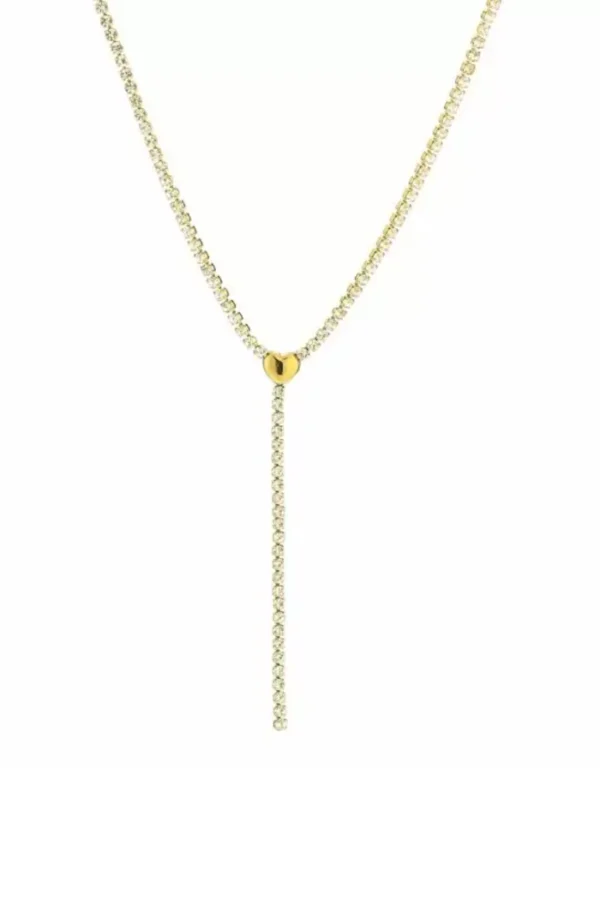 Y ketting met strass, Ketting, dames, stainless steel, strass steentjes, goud