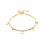 Armband strass met hartjes, Armband, dames, stainless steel, strass steentjes, goud