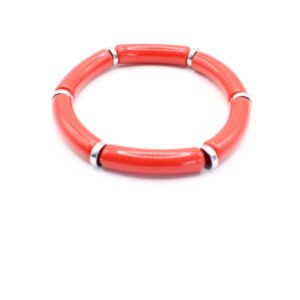 Tube armband rood zilver