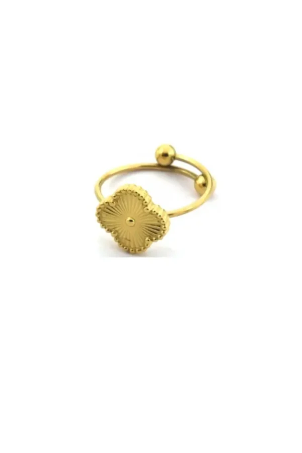 Ring klaver, Ring, dames, kinderen, stainless steel, goud, goud klaver