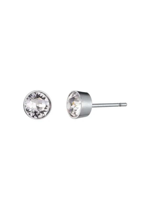 Oorsteker steentje, Oorbellen, dames, stainless steel, witte kristallen steen, zilver
