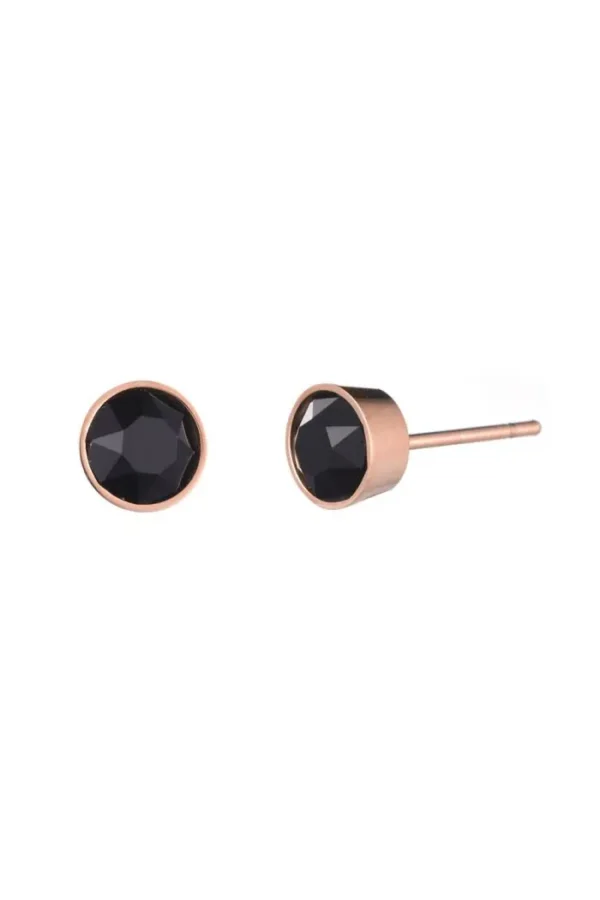 Oorsteker steentje, Oorbellen, dames, stainless steel, zwarte kristallen steen, goud