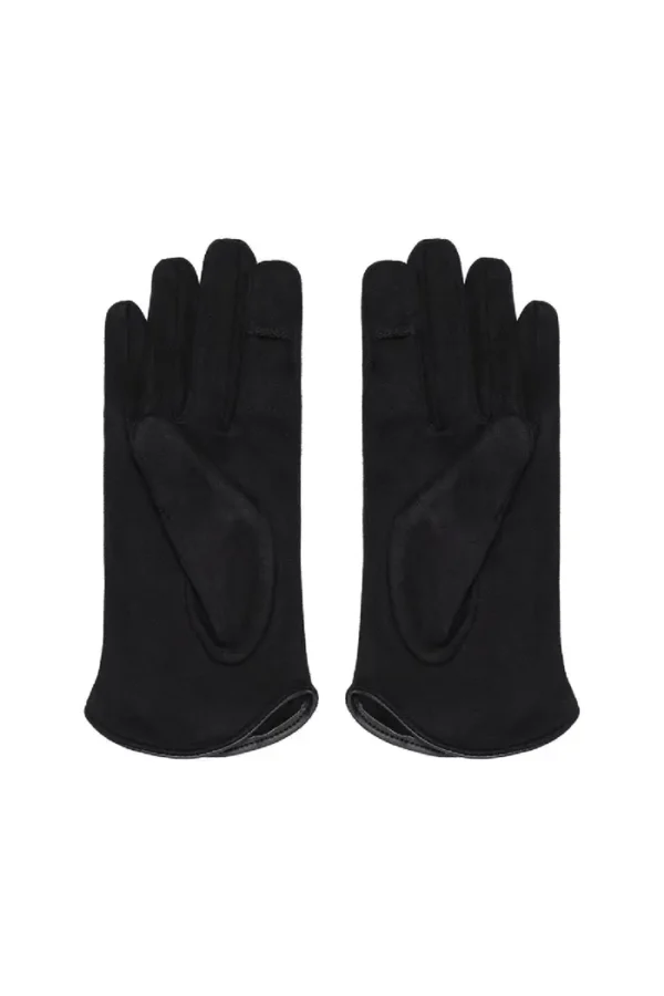 Klassieke handschoen, polyester, metaal detail, gestikte vervinger, zwart