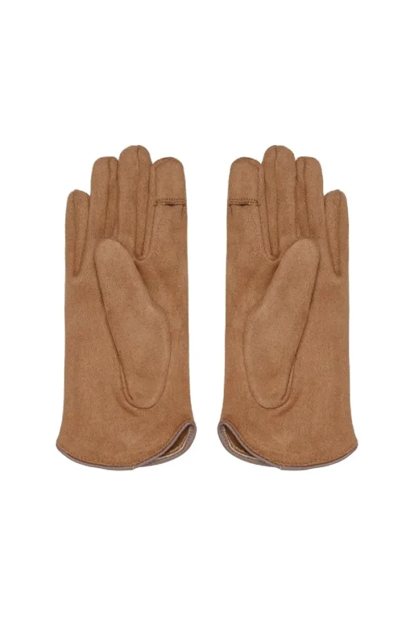 Klassieke handschoen, polyester, metaal detail, gestikte vervinger, beige