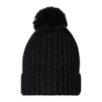 Beanie fury pompom, Beanie, acryl, zwart