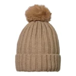 Beanie fury pompom, Beanie, acryl, beige