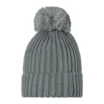 Beanie fury pompom, Beanie, acryl, grijs