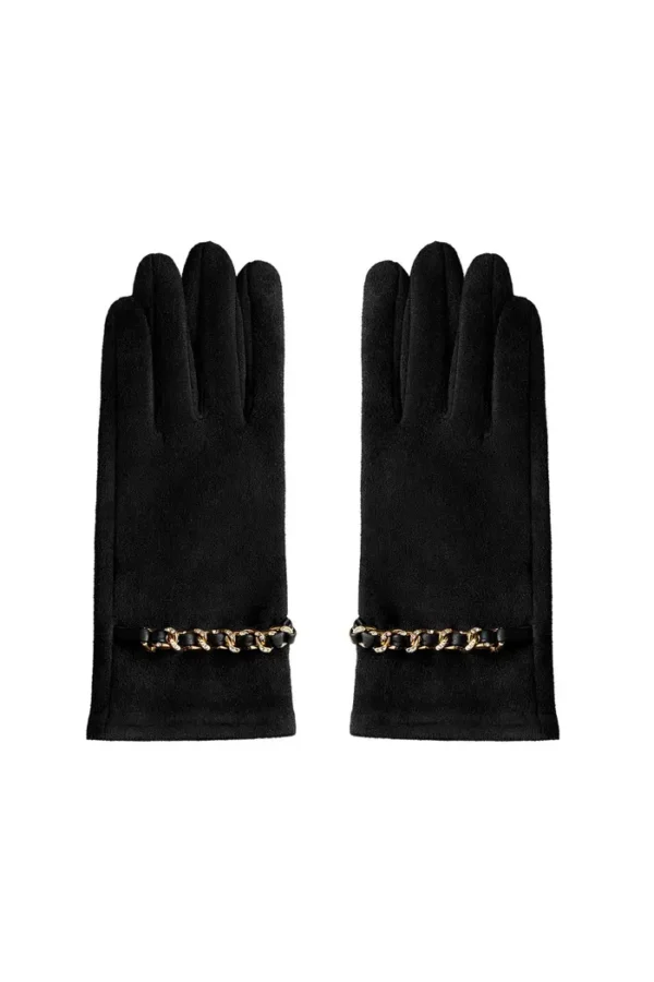 Handschoenen kettingtje, Handschoenen, zwart, polyester, zirkonium kettingtje