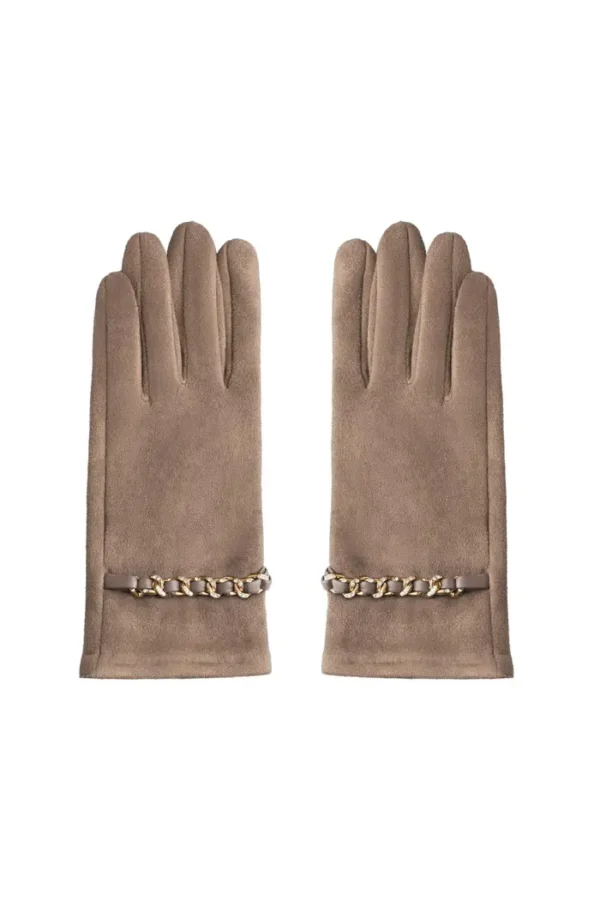 Handschoenen kettingtje, Handschoenen, beige, polyester, zirkonium kettingtje