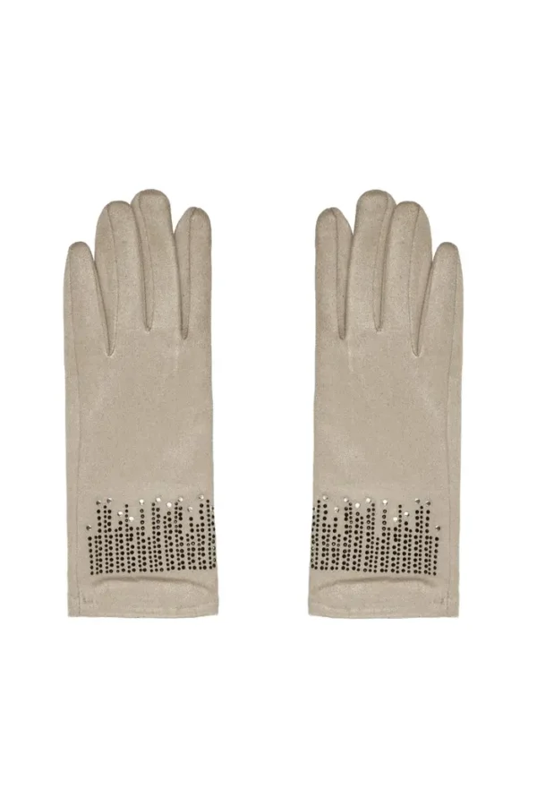 Handschoenen steentjes, Handschoen, beige, polyester, kunstof steentjes