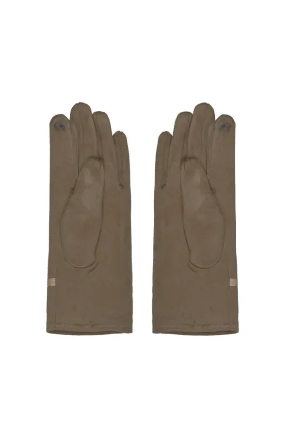 Handschoen riempje, Handschoen, zwart, polyester, PU, metaal detail op riempje, beige