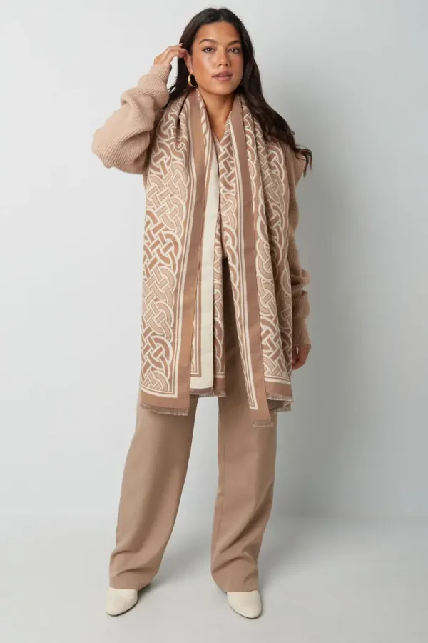 Sjaal luxueuse print, Sjaal, viscose, beige
