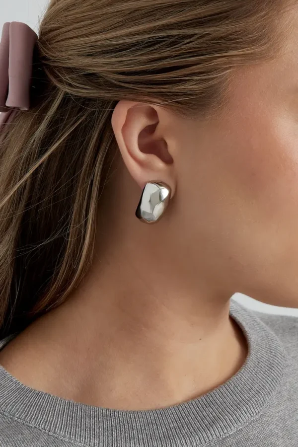 Oorbellen met structuur, oorbellen, stainless steel, zilver