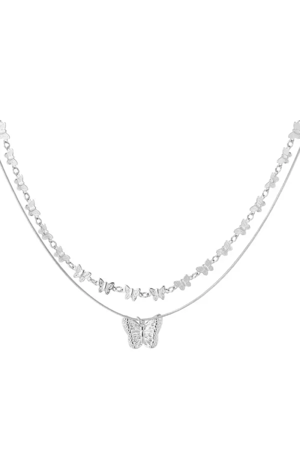 Ketting met vlinders, Ketting, Stainless steel, zilver