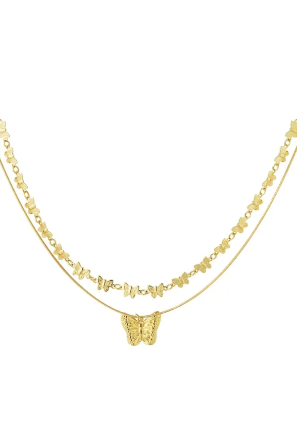Ketting met vlinders, Ketting, Stainless steel, goud