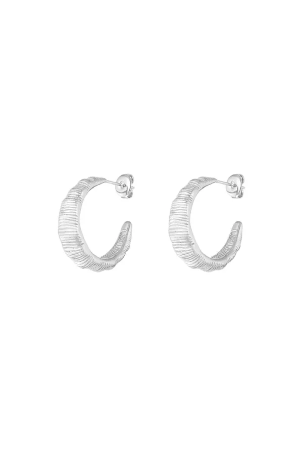 Textured hoops oorbellen, Oorbellen, stainless steel, zilver