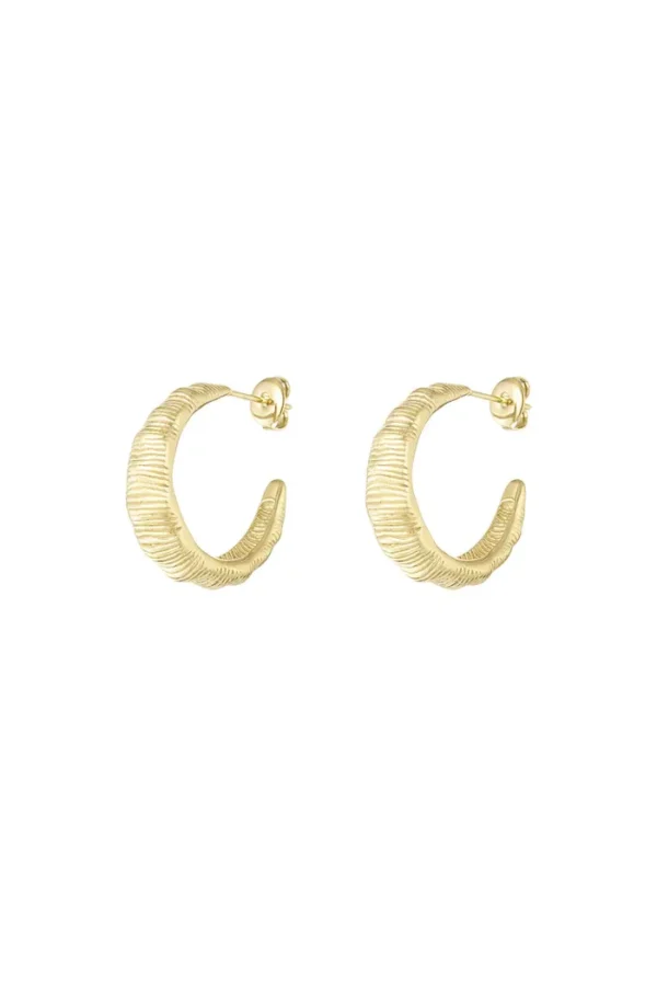 Textured hoops oorbellen, Oorbellen, stainless steel, goud