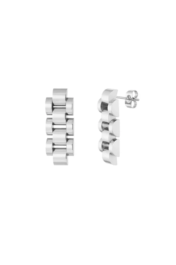 Lange schakel oorbellen, oorbellen, stainless steel, zilver
