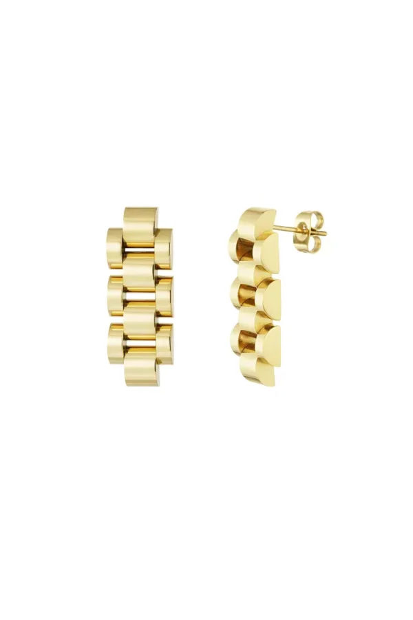 Lange schakel oorbellen, oorbellen, stainless steel, goud