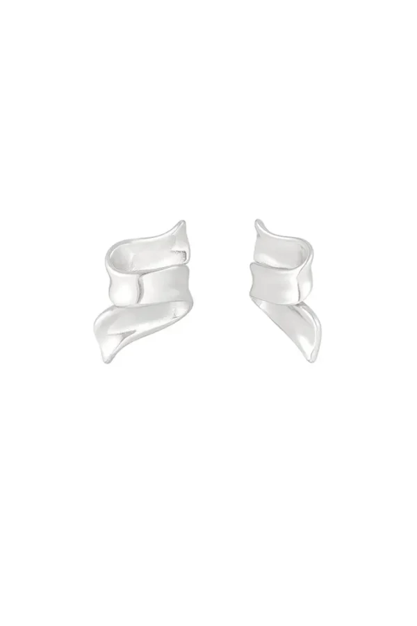 Oorbellen swirly slide, Oorbellen, stainless steel, zilver