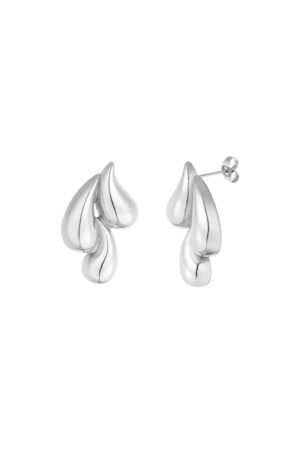 Oorbellen triple drip, Oorbellen, stainless steel, zilver