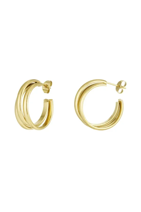 Triple treasure oorbellen, oorbellen, stainless steel, goud