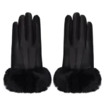 Handschoenen met faux fur, Handschoenen, polyester, pu, zwart
