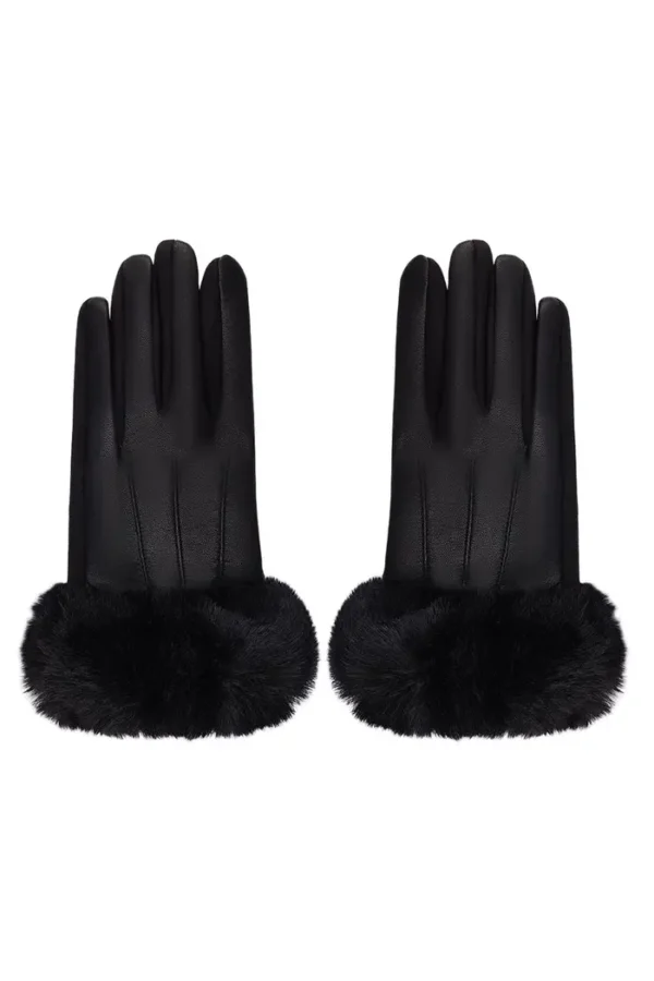 Handschoenen met faux fur, Handschoenen, polyester, pu, zwart