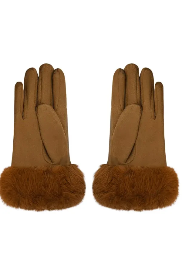 Handschoenen met faux fur, Handschoenen, polyester, pu, beige