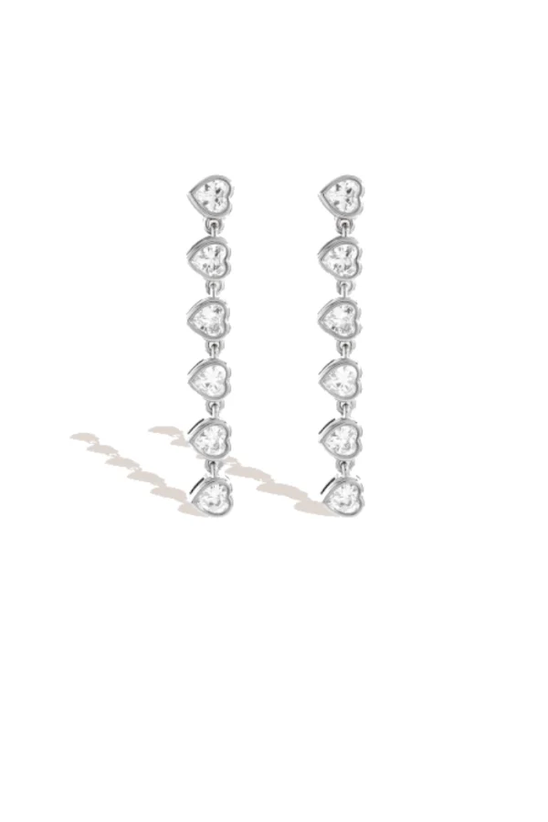 Diamands hearts oorbellen, Oorbellen, stainless steel, strass, zilver