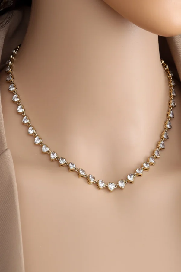 Diamanten harten ketting, Ketting, stainless steel, zirkonium, goud