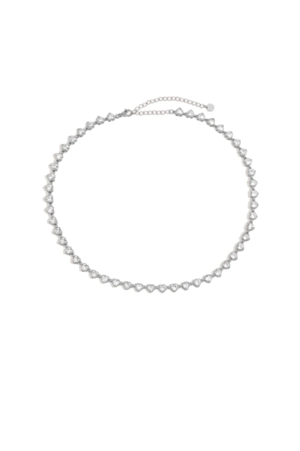 Diamanten harten ketting, Ketting, stainless steel, zirkonium, zilver