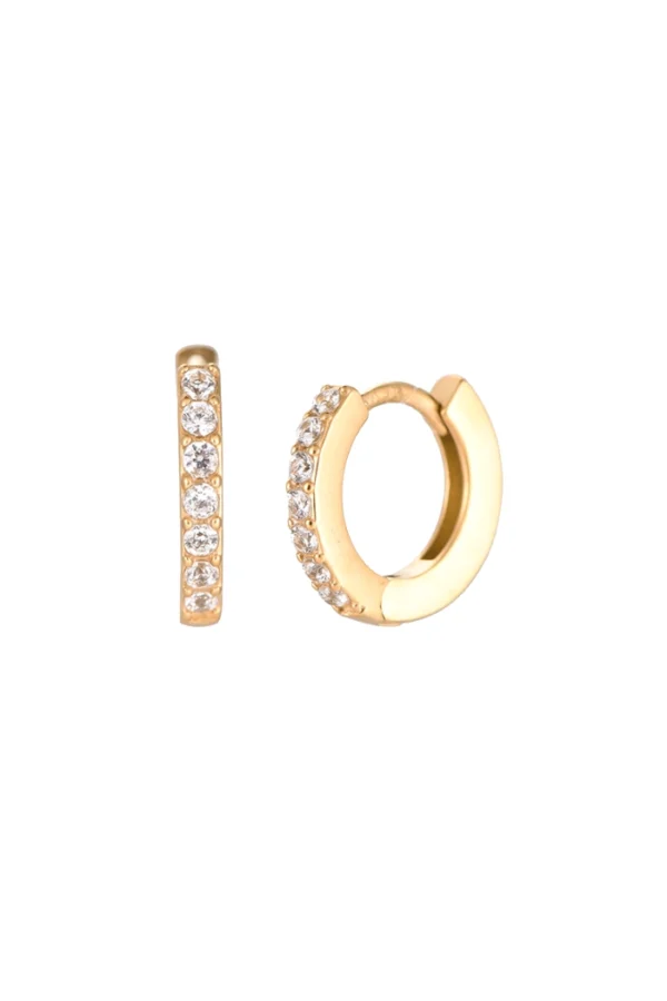 Oorbellen 7 classic diamonds hoop, Oorbellen, stainless steel, zirkonium, zilver