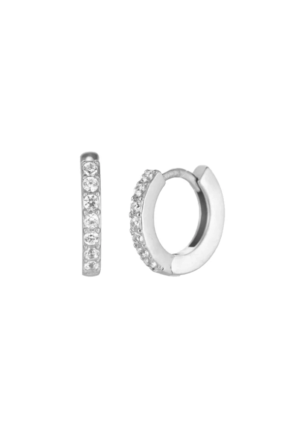 Oorbellen 7 classic diamonds hoop, Oorbellen, stainless steel, zirkonium, zilver