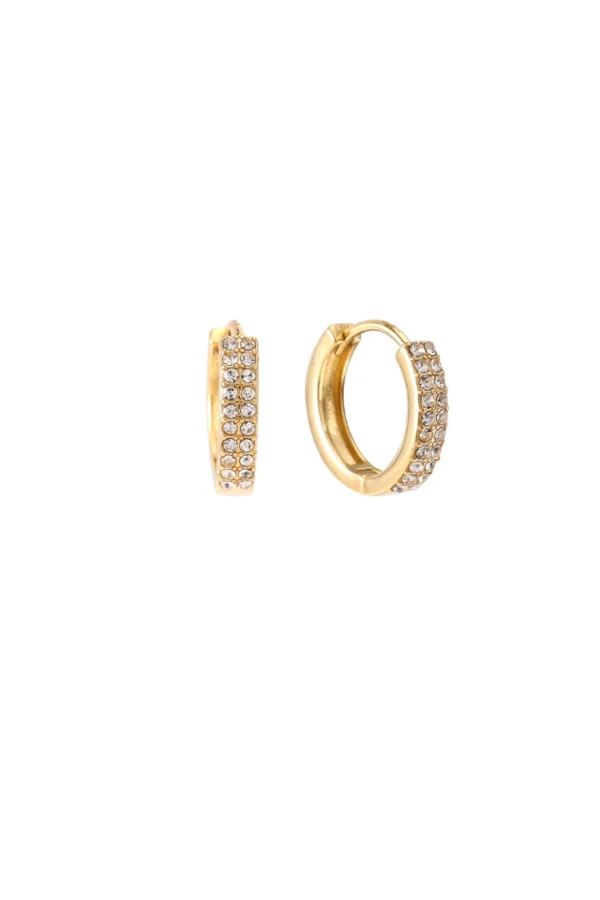 Oorbellen double diamond, Oorbellen, stainless steel, strass, goud