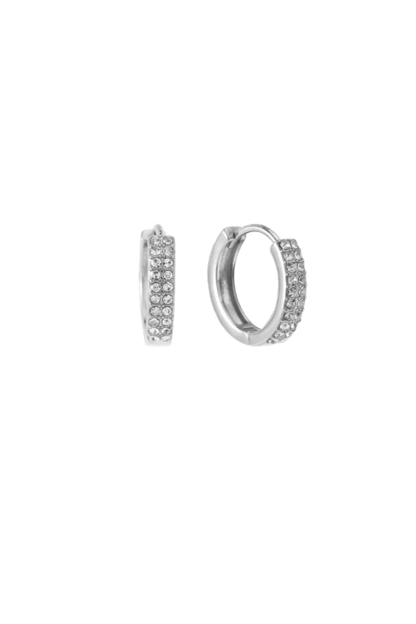 Oorbellen double diamond, Oorbellen, stainless steel, strass, zilver