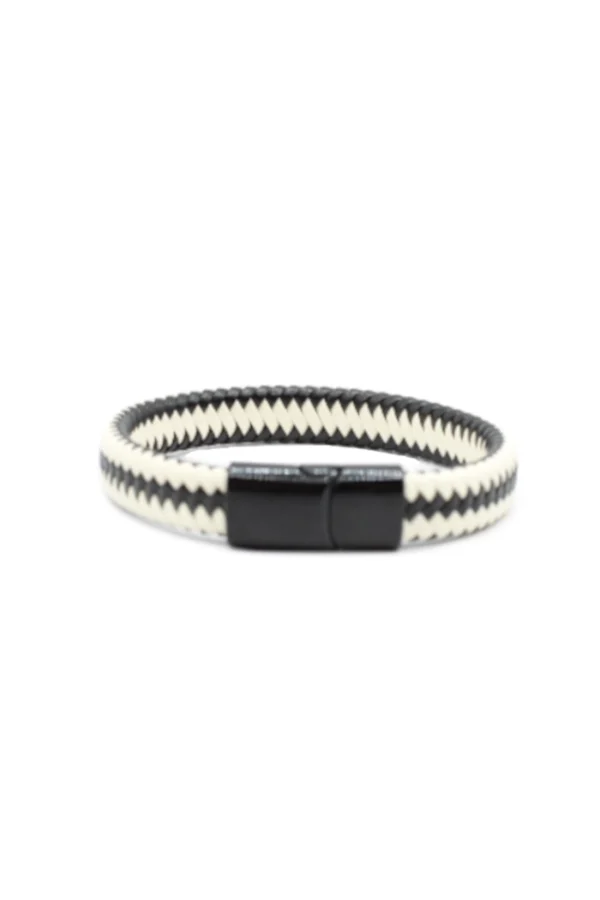 Zwart met witte armband, Armband, Heren, Pu, gevlochten, zwart met wit