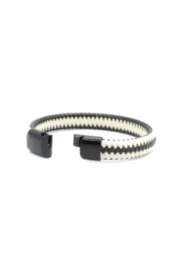 Zwart met witte armband, Armband, Heren, Pu, gevlochten, zwart met wit