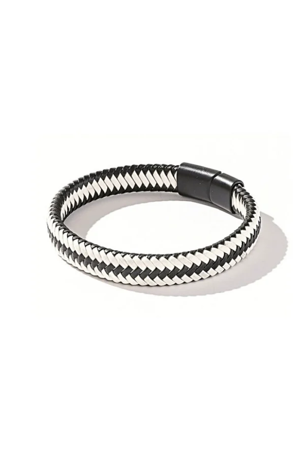 Zwart met witte armband, Armband, Heren, Pu, gevlochten, zwart met wit