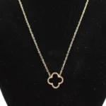 Ketting met klaver, Ketting, dames, stainless steel, goud, zwart klavertje