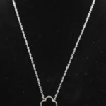 Ketting met klaver, Ketting, dames, stainless steel, zilver, zwart klavertje