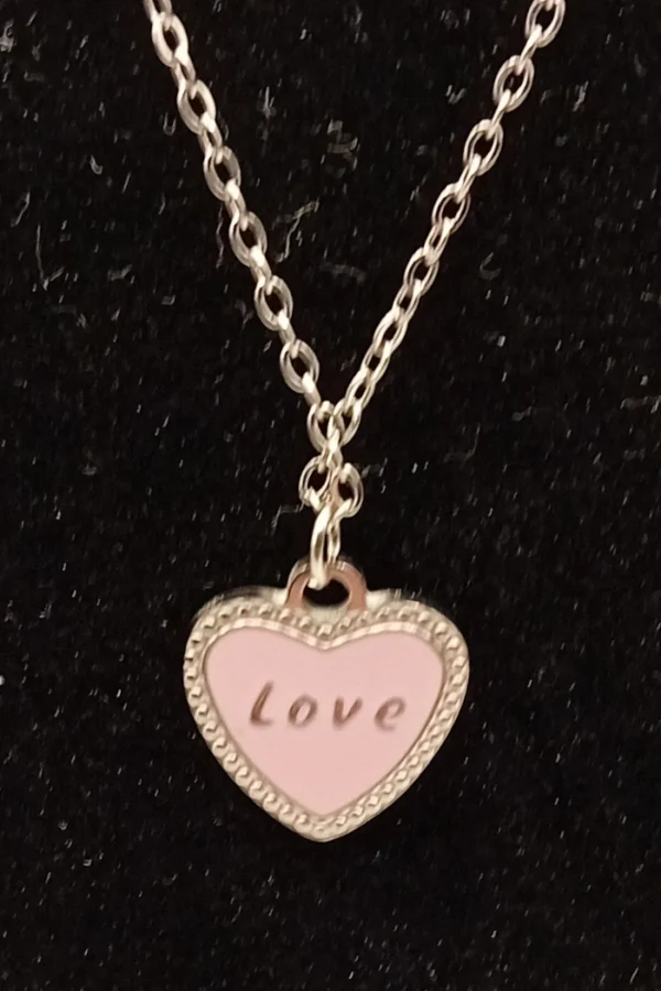 Ketting love hartje, Ketting, kinderen, stainless steel, zilver
